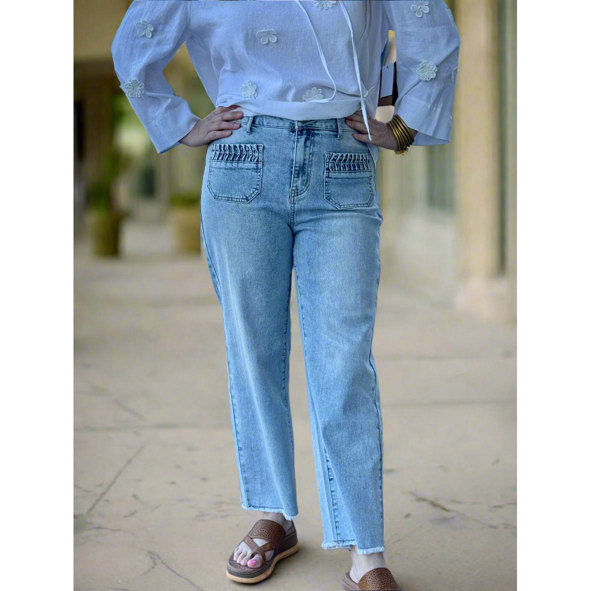 Casual Luxe Wide Leg Cropped Jeans - Light Indigo