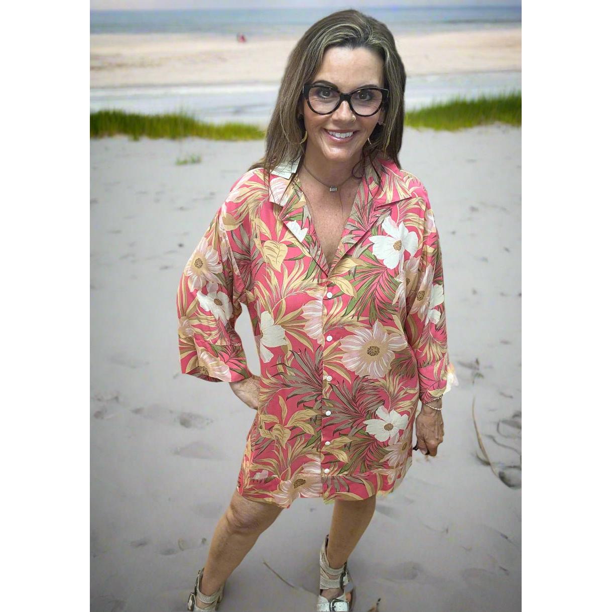 Z Supply Gellar Barra Tropic Mini Dress - Sunset Pink