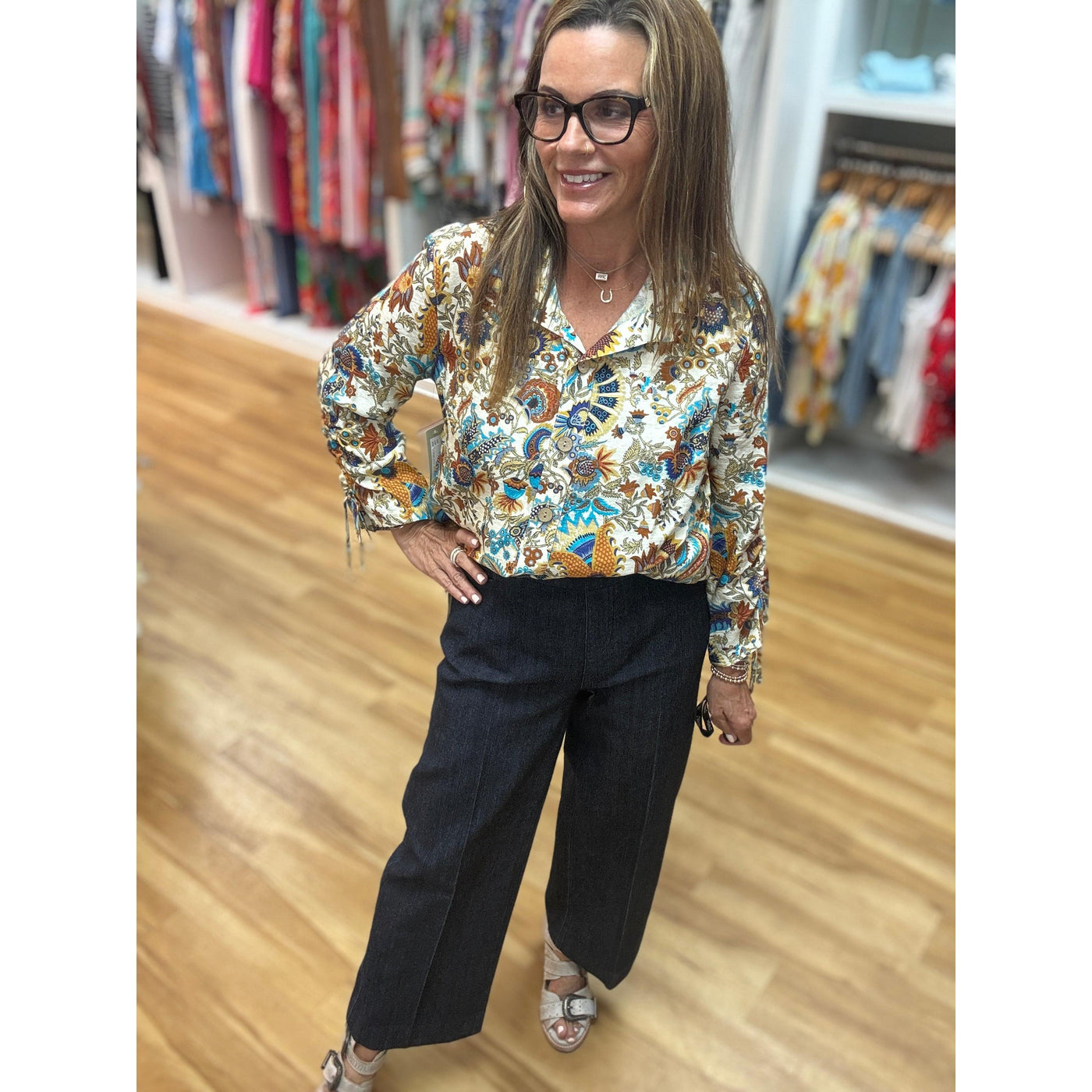 Thin Her Pull On Wide Leg Crop Pants Dark Denim
